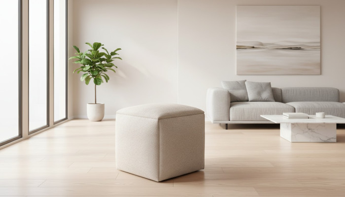 Hocker Sitzhocker Polsterhocker Stoffhocker Beige Schminkhocker Modern