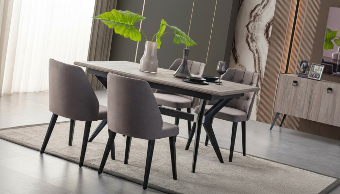 Essecke Garnitur Esszimmer Essgruppe Esstisch Stühle Holz Grau 7tlg