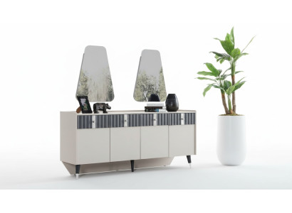 Komplette Garnitur Designer Beige Anrichte Sideobard 2x Spiegel 3tlg Set