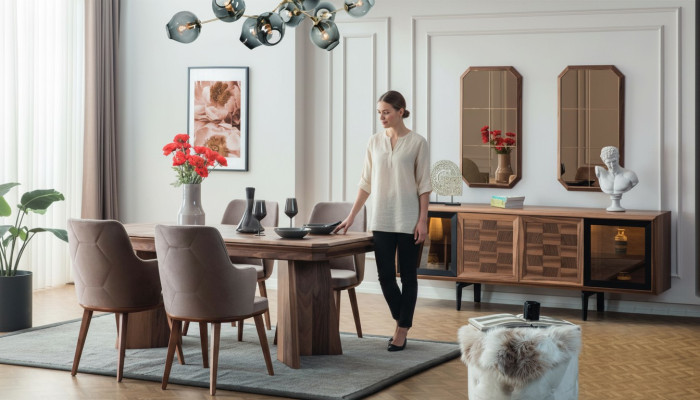 Stilvolle Essgruppe Exklusiver Holztisch Designer Sideboard Stühle 10tlg