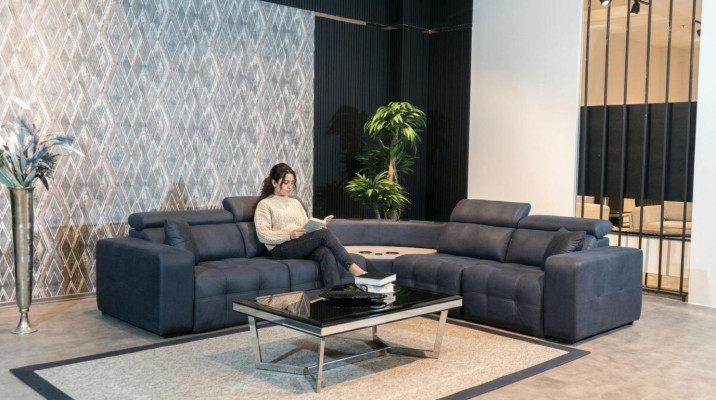 Ecksofa L form Ledersofa Großes Sofa Grau Couch Wohnzimmer Design