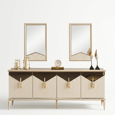 Luxus Sideboard Anrichte Schrank Kommode Holzschrank Holz Beige Gold