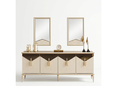 Luxus Sideboard Anrichte Schrank Kommode Holzschrank Holz Beige Gold