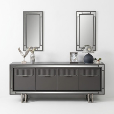 Holzschrank Anrichte Sideboard Grau Schrank Kommode Holz Esszimmer