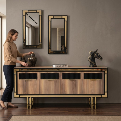 Holzschrank Anrichte Sideboard Braun Schrank Kommode Holz Esszimmer