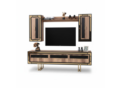 Garnitur Wohnwand TV Ständer Schranke RTV Lowboard Braun Wohnzimmer