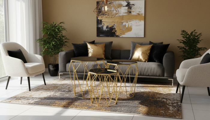 Beistelltische Komplette Kaffeetische Sofatische 3tlg Couchtische Gold