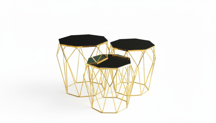 Beistelltische Komplette Kaffeetische Sofatische 3tlg Couchtische Gold