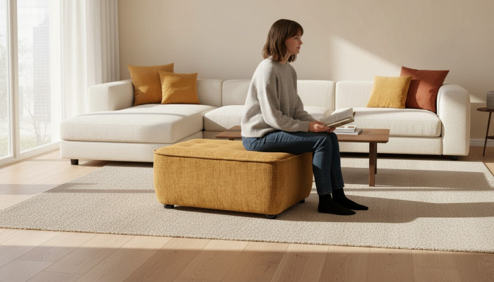 Hocker Sitzhocker Polsterhocker Sofahocker Fußhocker Braun Stoff