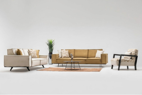 Couchgarnitur Stoffsofa Viersitzer Zweisitzer Sessel Sofa Braun Set