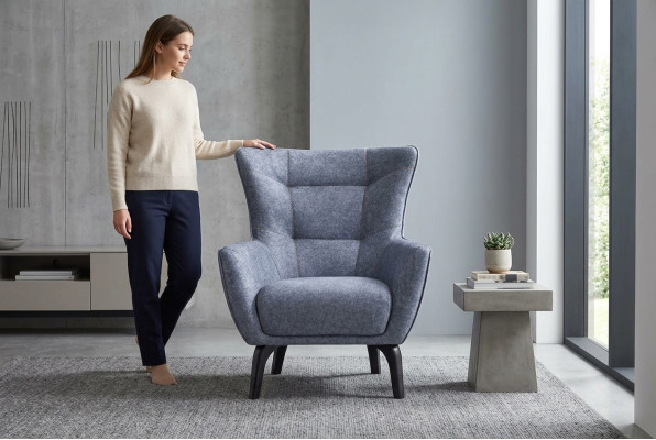 Sessel Wohnzimmer Ohrensessel Stoffsessel Grau Polster Einsitzer Sitz