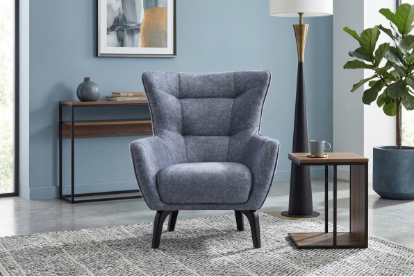 Sessel Wohnzimmer Ohrensessel Stoffsessel Grau Polster Einsitzer Sitz