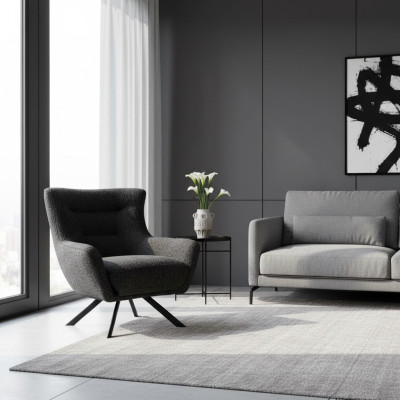 Wohnzimmer Sessel Ohrensessel Stoffsessel Grau Polster Sitz Einsitzer