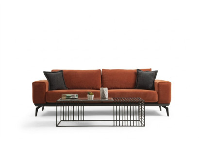 Sofa Orange Couch Dreisitzer Stoffsofa Polstersofa Modern Stoff 3 Sitz