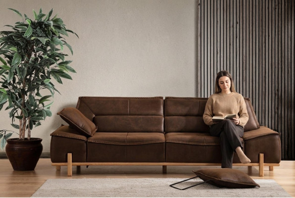 Couch Stoffsofa Dreisitzer Sofa Sitzer Polstersofa Braun Stoff Modern