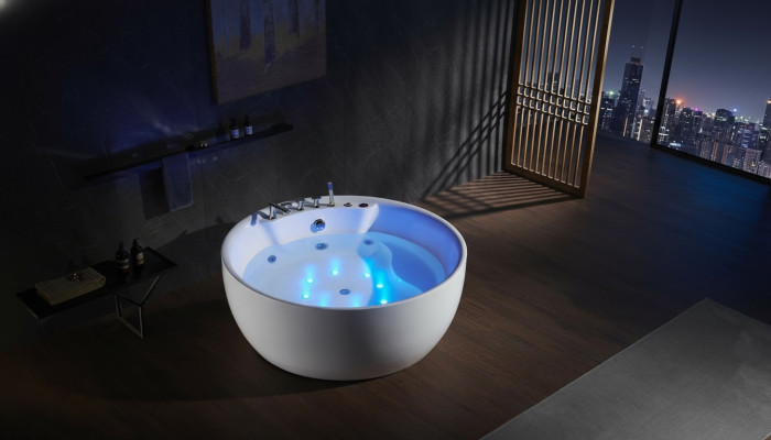Rund Badewanne Whirlpool Wanne Relax Wannen Spa Weiß 150cm Sprudel Massagedüsen