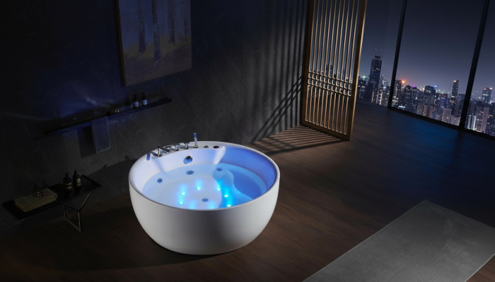 Runde Badewanne Whirlpool Wannen LED Sprudel Wanne Massage Design Wellness