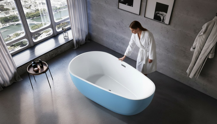 Wanne Standbadewanne Freistehende Badewanne Zeitgenössisch Blau Oval