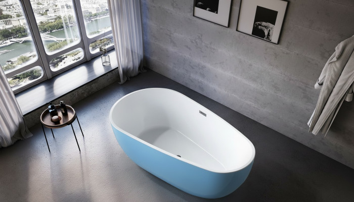 Wanne Standbadewanne Freistehende Badewanne Zeitgenössisch Blau Oval