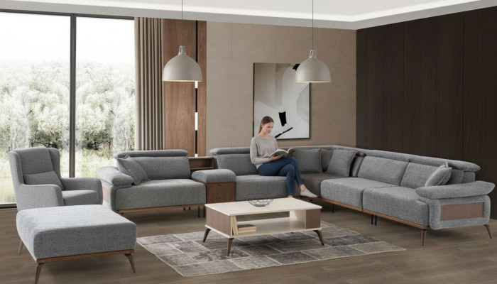 Ecksofa L form Stoffsofa Polstersofa Couch Sofa Blau Moderne Stoff