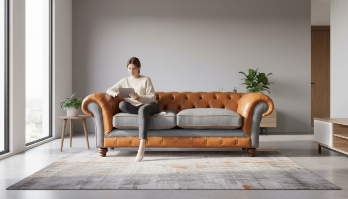 Luxuriöses Kunstledersofa im Chesterfield 3 Sitzer Sofa Design mit drei Sitzplätzen