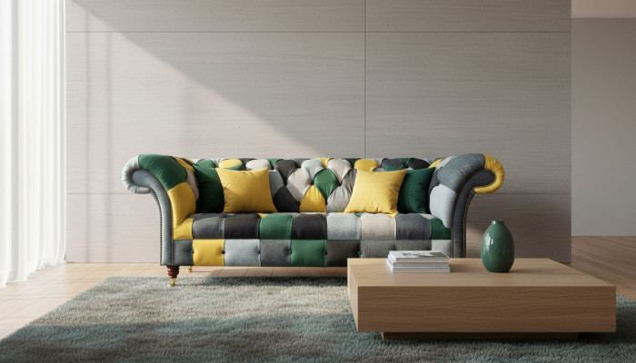 Klassische Design Chesterfield Stoff Sofa 3 Sitzer Sitz Couchen Sofas Polster