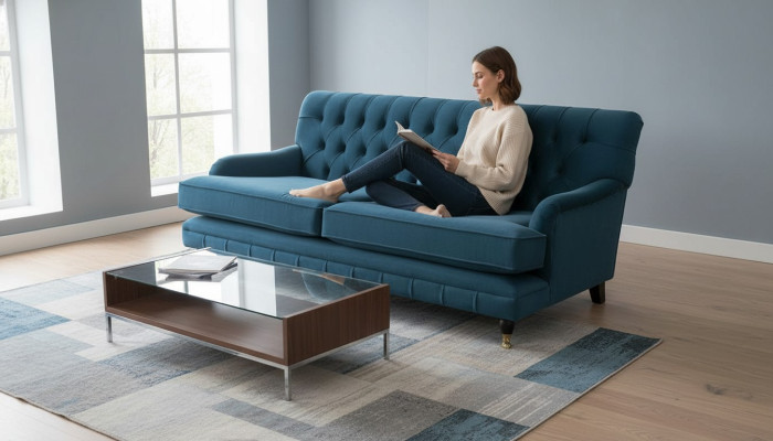Chesterfield Design Luxus Polster Sofa 3 Sitzer Blau Couch Textil Neu