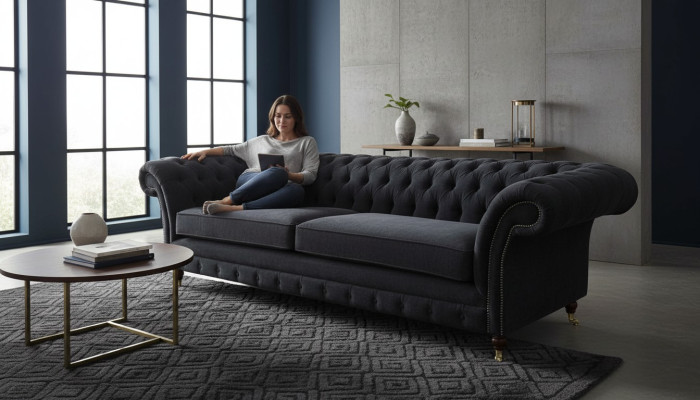 Dreisitzer Couch Polster Schwarz Sofa 3 Sitz Sofas Zimmer Möbel Design