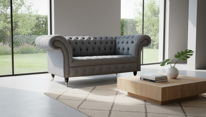 Englische Chesterfield Büro Sitzmöbel Einrichtung Sofa Couch 2 Sitz Textil