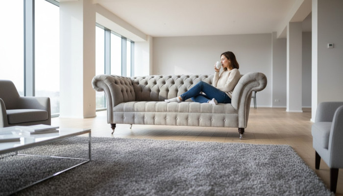 Grau Chesterfield Couch Dreisitzer Sitzpolster Couchen Sofa Möbel Neu