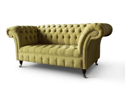 Zweisitzer Sofa Luxus 2 Sitzer Wohnzimmer Hellgrün Chesterfield Stoff Neu