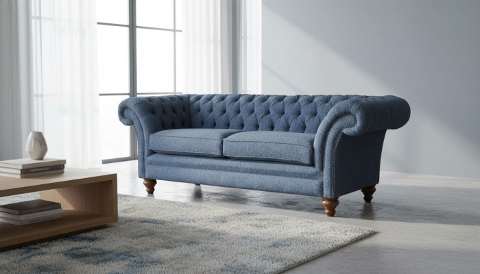 Englische Chesterfield Sofa Couch Büro Möbel Dreisitz Samt 230cm Sofas