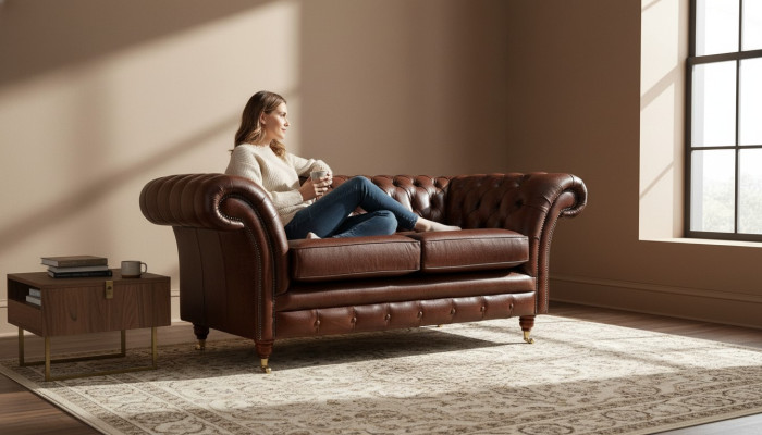 Chesterfield Couch Polster Leder Sofas Couchen Braune Zweisitzer Neu