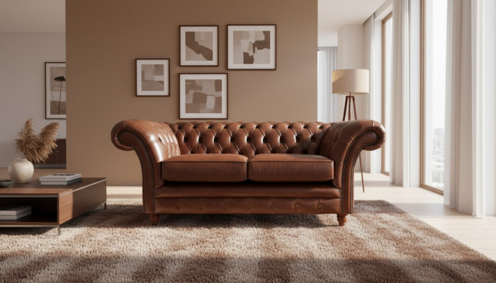 Chesterfield Couch Polster Leder Sofas Couchen Braune Zweisitzer Neu