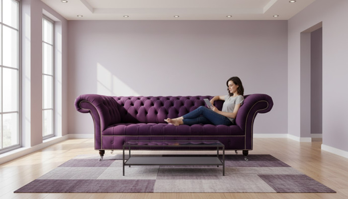 Lila Chesterfield Sofa 3 Sitzer Chesterfield Designer Couch Textil Stoff