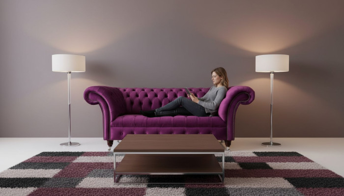 Englische Chesterfield Büro Sitzmöbel Einrichtung Sofa Couch 2 Sitz Violett