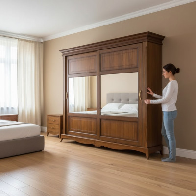 Schlafzimmermöbel Kleiderschrank mit Spiegel Massivholz Design Italien