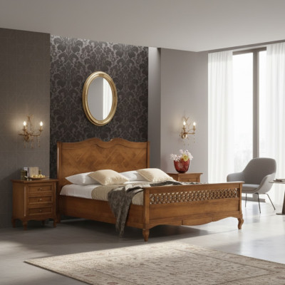 Bett 2x Nachttische 3tlg. Italienische Möbel Schlafzimmer Holz Neu Set