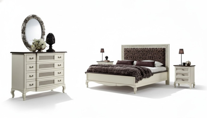 Bett 2x Nachttische 5tlg. Italienische Möbel Schlafzimmer Kommode Holz