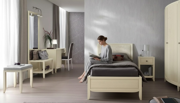 Luxus Komplett Schlafzimmer Set Beige Schreibtisch Bett Nachttisch Neu