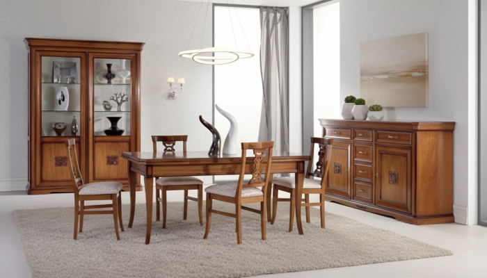 Design Esszimmer Set Garnitur 7tlg Holz Möbel 4x Stühle Tisch Vitrine Neu