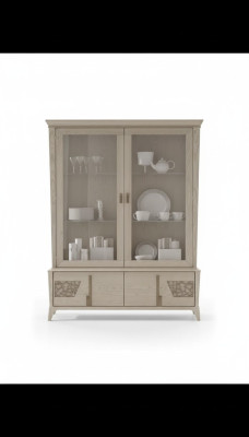 Luxus Vitrine 2 Tür Holz Schrank Wohnzimmer Glas Schränke Design Möbel