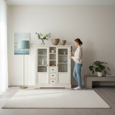 Wohnzimmer Möbel Holz Vitrine Glas Schrank Echtholz Anrichte Vitrine