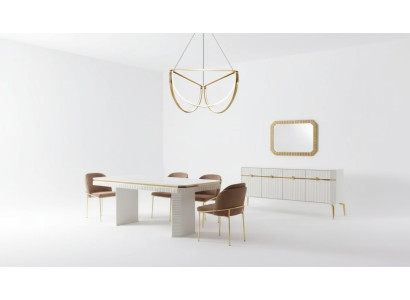 Esszimmer Set Tisch 6x Stühle Sideboard Spiegel 9tlg Gruppe Garnitur