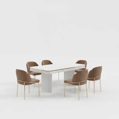 Esszimmer Esstisch 6x Stuhl beige Garnitur Set 7tlg Luxus Holz Möbel