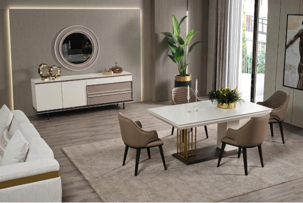Esszimmer Set Essgruppe Esstisch 4x Stuhle Sideboard+ Spiegel 7tlg