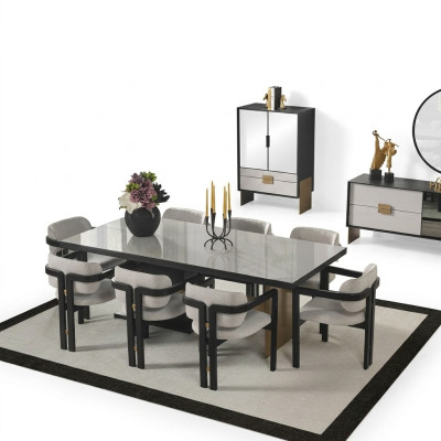 Designer Essgruppe Luxus Garnitur Esstisch 8x Stühle Esszimmer Möbel