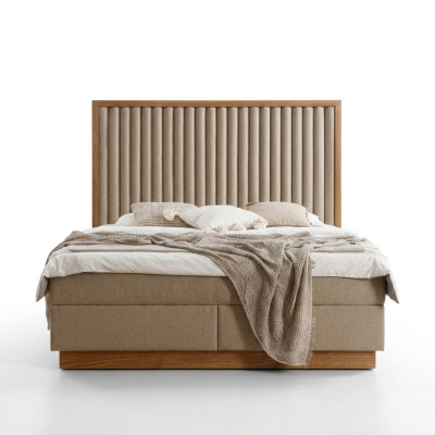 Beiges Schlafzimmer Doppelbett 2x Luxus Nachttische Edle Holz Möbel 3tlg
