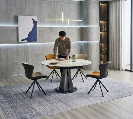 Moderne Essgruppe Designer Rundtisch Stilvolle 4x Kunstleder Stühle 5tlg