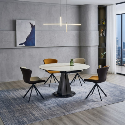 Moderne Essgruppe Designer Rundtisch Stilvolle 4x Kunstleder Stühle 5tlg